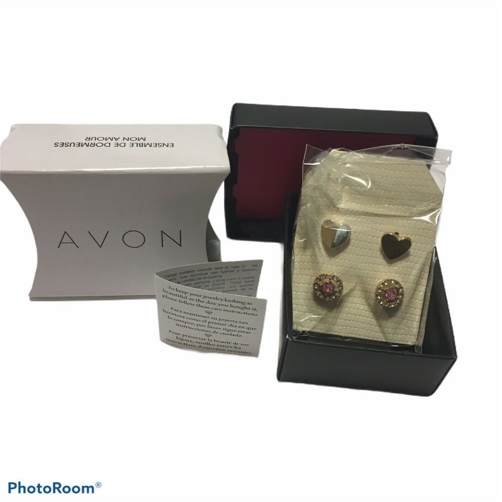 avon be mine stud earring set Gold tone heart